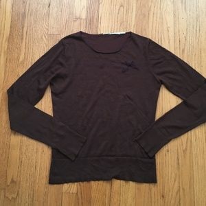 Brown Long sleeve Max Studio Blouse, Purple Bow